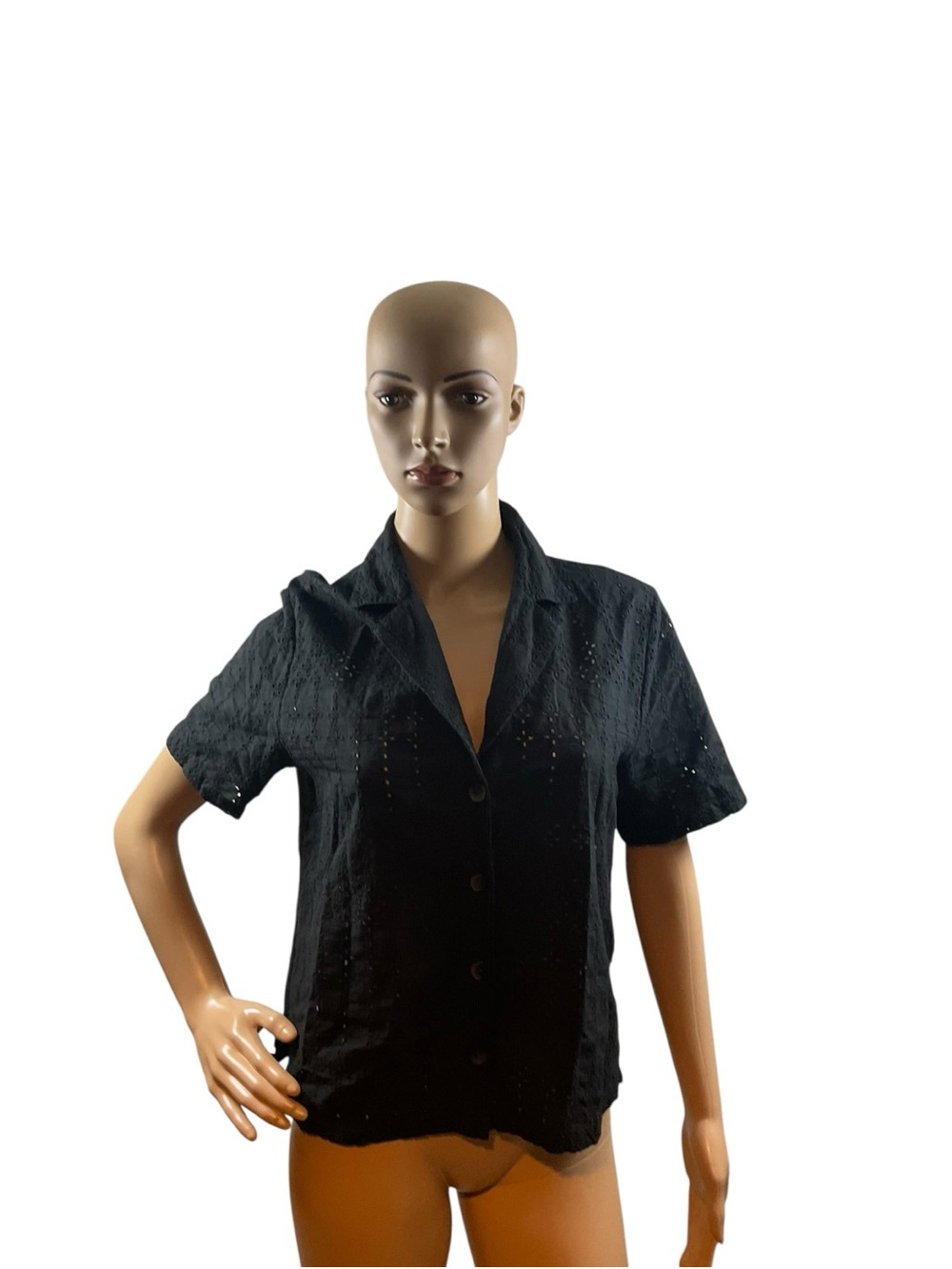 Onia Black Short-Sleeve Eyelet Button-Down Shirt